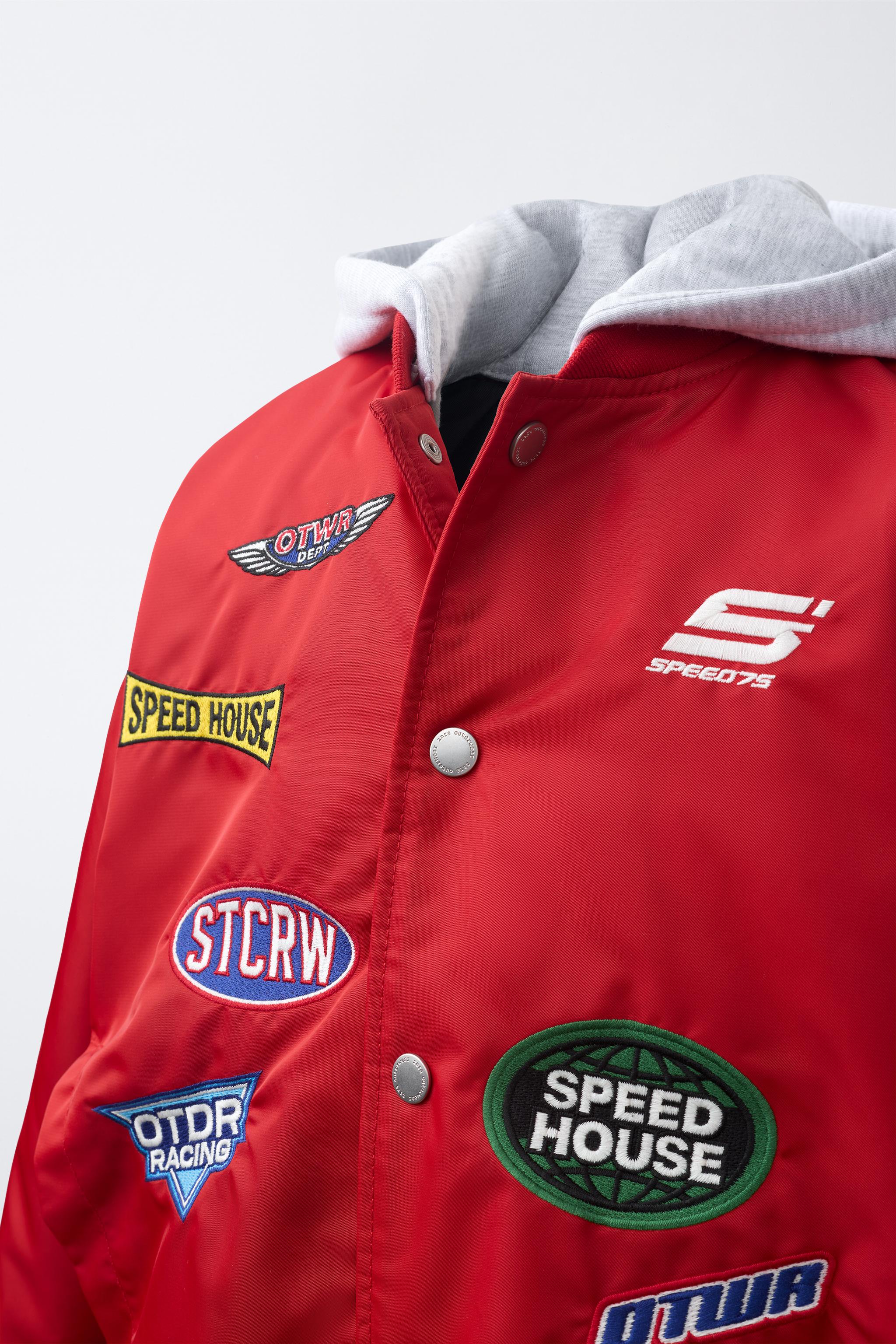 Patch Bomber Jacket with Detachable Hood
